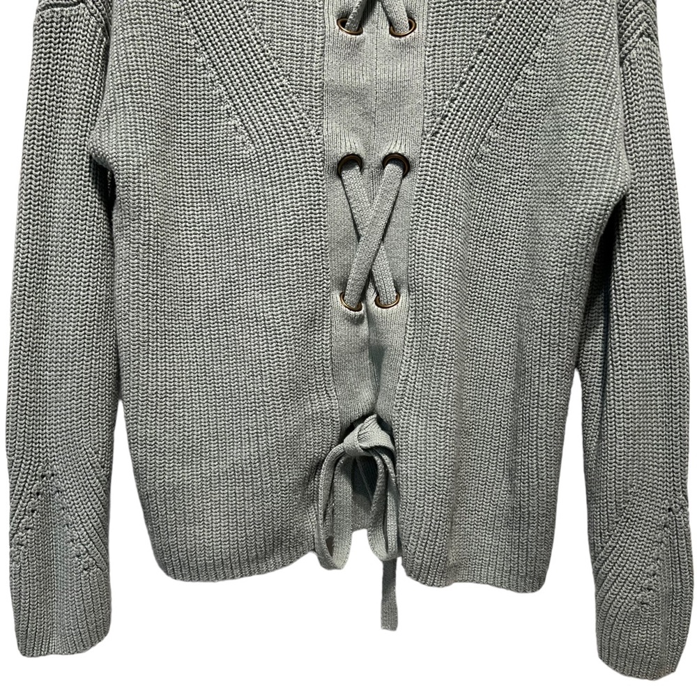 Lucky Brand Lace Up Light Mint Green Chunky Knit Sweater - Picture 9 of 11